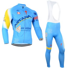 2014 Astana Fietskleding Fietsshirt lange mouw+Lange fietsbroeken Bib 821