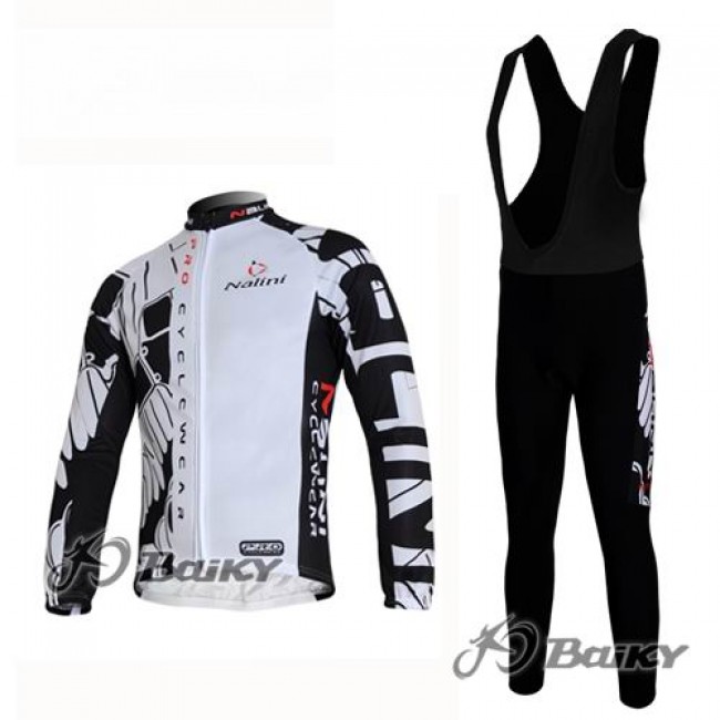 Nalini Pro Team Fietskleding Fietsshirt Lange Mouwen+lange fietsbroeken Bib zeem wit zwart 384
