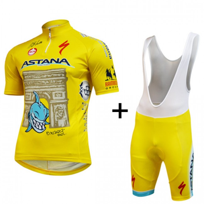 Astana Nibali Tour de France 2014 Fietskleding Set Fietsshirt Korte Mouwen+Fietsbroek Bib Korte 1391