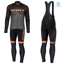 2019 Scott-RC-Profteams zwart-grijs-Orange Thermo Wielerkleding Set Wielershirts lange mouw+fietsbroek lang met ERAA751