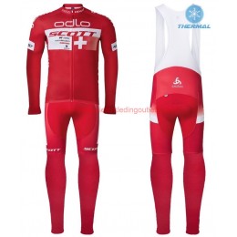 2016 Scott ODLO Team rood Winter Set Wielerkleding Wielershirt lange mouw+Lange fietsbroeken Bib 213669