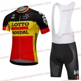 2018 Lotto Soudal zwart geel rood Wielerkleding Set Wielershirt Korte Mouw+Fiets Koersbroek A2018922